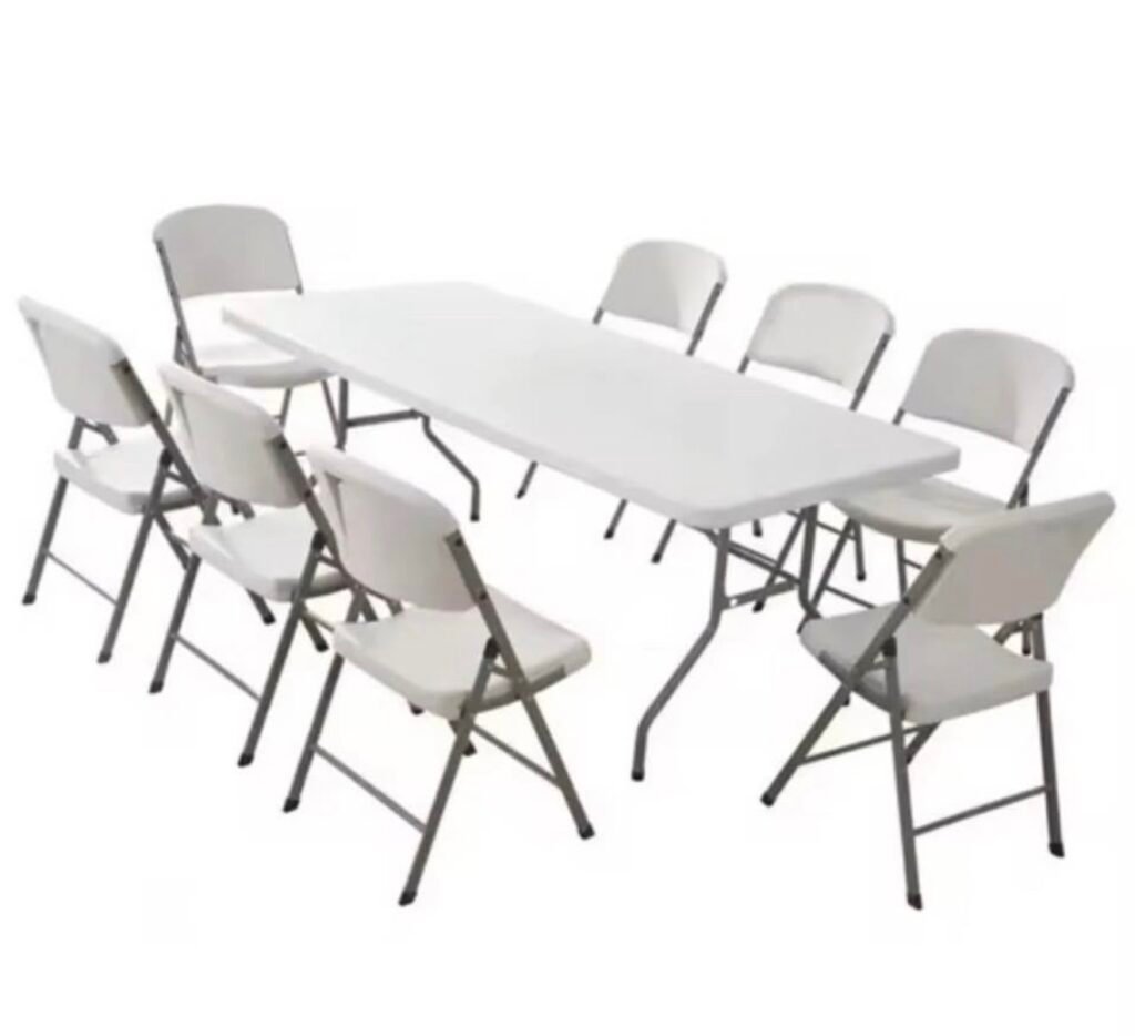 White folding table with chairs
